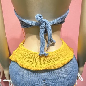 Conjunto de 2 piezas de punto con borlas y patchwork para <span class=keywords><strong>mujer</strong></span>: chaleco halter sin espalda con cuello en V y falda hueca - Product Image 5