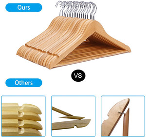Appendiabiti in legno massello appendiabiti per <span class=keywords><strong>vestiti</strong></span> colori naturali 20 pz con scanalature e ganci cromati a 360 gradi - Product Image 4