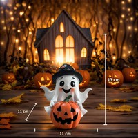 Vente directe d'usine : Adorables sculptures en résine d'Halloween, fantôme souriant de dessin animé avec citrouille