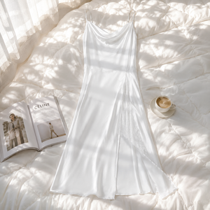 Nouvelle chemise de nuit en satin 2025 avec dentelle contrastante, col en V, robe de nuit érotique <span class=keywords><strong>dos</strong></span> <span class=keywords><strong>nu</strong></span>, pyjama doux pour femme - Product Image 1