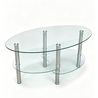 Table basse en verre ovale moderne avec plateau en verre trempé, étagère de rangement à 2 niveaux, pieds chromés, table centrale pour salon, appartement