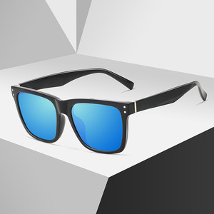 Unisex Square Sunglasses <b>Black</b> <b>Frame</b> Blue Lens UV400 Polarized Large Face Fashion Style - Product Image 1