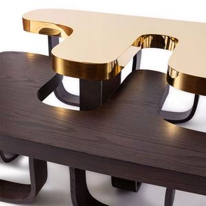 Tavolino da Caffè <span class=keywords><strong>Fen</strong></span> <span class=keywords><strong>Di</strong></span> con Cornice in Metallo a Specchio e Legno Nero per Arredamento Soggiorno - Product Image 3