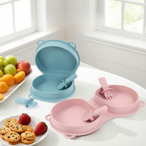 Tazón Plegable de Viaje al por Mayor, Estilo Dibujos Animados, Libre de BPA, para Bebés, con Tenedor y Cuchara, Base con Ventosa, de Silicona para la Hora de Comer de Niños Pequeños - Product Image 1