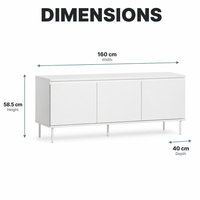 Meuble TV blanc minimaliste, console multimédia à profil bas avec pieds en métal robustes pour salon