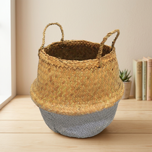 Trending Eco-Friendly Natural Palm Leaf Woven Durable Foldable Round <b>Belly</b> Planter with Handles - Product Image 4