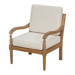 Acacia Luxe Outdoor Patio Chair with <b>Cushions</b> Wooden Club Chairs Natural Finish With Beige Fabric - Product Image 3