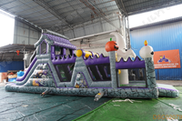 Structure gonflable Halloween Maison Hantée avec toboggan et parcours d'obstacles pour enfants, idéale pour fêtes, événements et location de jardin