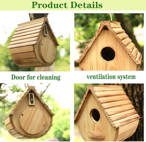Natuurlijk houten vogelhuisje voor buiten, blauwe vogel, vink, kardinaal, hangend vogelhuisje voor tuinobservatie - Product Image 5