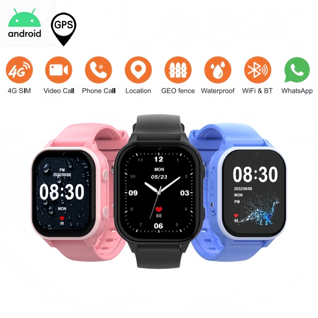 Android Kids 4G GPS Smart Watch With SIM Card Whatsapp Camera Video Call 900mAh Battery SOS Children Phone Watch with Vibration