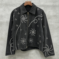 Fabricant de vestes en jean délavées à l'acide sur mesure, streetwear, vintage, avec fermeture éclair en strass, pour hommes