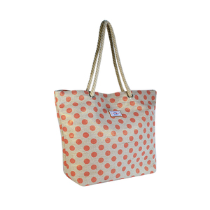 Pink Polka Dot Print Rope Handle <b>Bag</b> Zip Top Closure Inner Pocket <b>Beach</b> <b>Bag</b> - Product Image 2