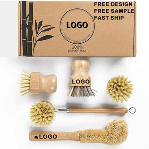 Custom logo <b>Wooden</b> Plate <b>Cleaning</b> Brush <b>Set</b> Kitchen Scrubbing Bamboo Natural Fiber Eco <b>Wooden</b> Pot Brush <b>Wooden</b> Dish Brush <b>Set</b> - Product Image 1