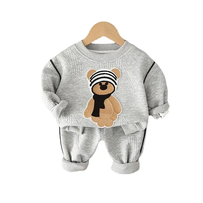 Ensemble de vêtements pour enfants écharpe ours texture sweat couleur unie printemps et automne nouveau style pour les bébés masculins et féminins