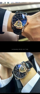 Reloj Mecánico Automático Aokulasic 2192, Resistente al Agua, de Acero Inoxidable y Cuero, con Diseño Moderno, Tourbillon, para Negocios - Product Image 3