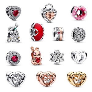 Bán Buôn De Plata 925 Bạc Murano Thủy Tinh Charms Hạt Cho Con Rắn Vòng Đeo Tay Phụ Nữ Đồ Trang Sức Làm Trái Tim Sao Hoa Murano Charms - Product Image 2