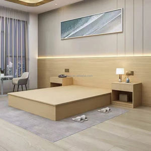 Hotel <b>Platform</b> <b>Bed</b> Set Durable Wooden <b>Frame</b> with Panel Headboard and Matching Nightstands for for 3 Star Hotel Bedroom Furniture - Product Image 5