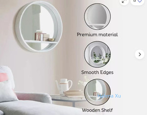 Espejo de pared redondo blanco y negro para decoración del hogar, ojo de buey, maquillaje, pasillo, Baño, Dormitorio, espejo colgante con estante - Product Image 4