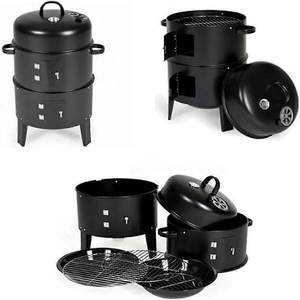 Fumoir vertical au charbon de bois 3-en-1 pour fêtes, jardins et barbecues, avec thermomètre intégré et aération - Product Image 2