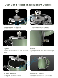 Blue Luxury <b>Kettle</b> 360 Degree Rotational Base <b>Temperature</b> <b>Control</b> Automatic Shut-off Cordless Design Stainless Steel - Product Image 4