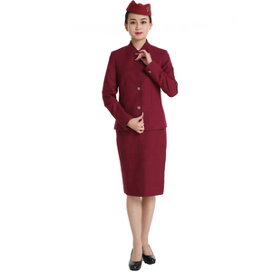 Classique Claret couleur trois pièces veste chemise jupe ensemble personnalisé de haute qualité Qatar cabine équipage voies aériennes uniforme hôtesse de l'air - Product Image 1