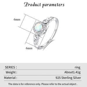 Anillo de Compromiso y Matrimonio de Plata 925 con Diseño Original de Ópalo Esmaltado, Pequeños Circonitas Cúbicas Alrededor de una Placa Redonda, Anillos para Mujer, Venta al por Mayor de Fábrica - Product Image 2