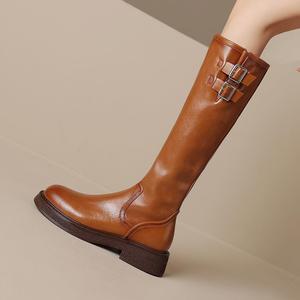 รองเท้าบูทอัศวินยาวสีน้ำตาลสำหรับผู้หญิงรองเท้าบูทสูงถึงเข่าแบนสำหรับฤดูหนาว - Product Image 3