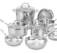 Collection de batterie de cuisine haut de gamme en acier inoxydable - Ensemble de casseroles compatibles induction avec couvercles en verre et insert vapeur