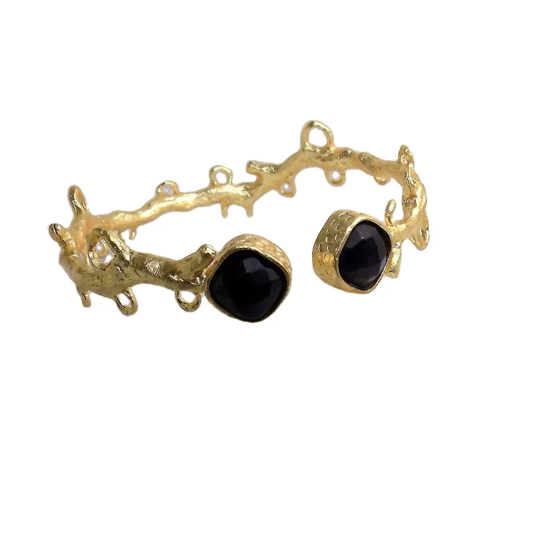 Gold plated Designer Handmade Black Onyx Stone Cuff and Bangle handmade unique design product trendy product SKU6482