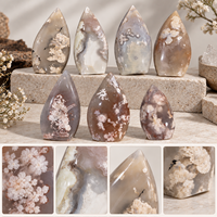 Ornement en pierre polie motif floral en agate Sakura en forme de goutte d'eau pour décoration intérieure, cadeau et collection