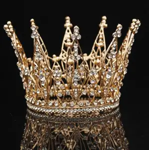 2020 新款皇冠水钻水晶 Tiaras 婚礼新娘新娘发饰女王公主金色皇冠首饰