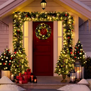 De gros arbre avec des lumières décor à la maison-Free Shipping Christmas 4-Piece Set Garland Wreath And Tree With LED Lights Home Decor