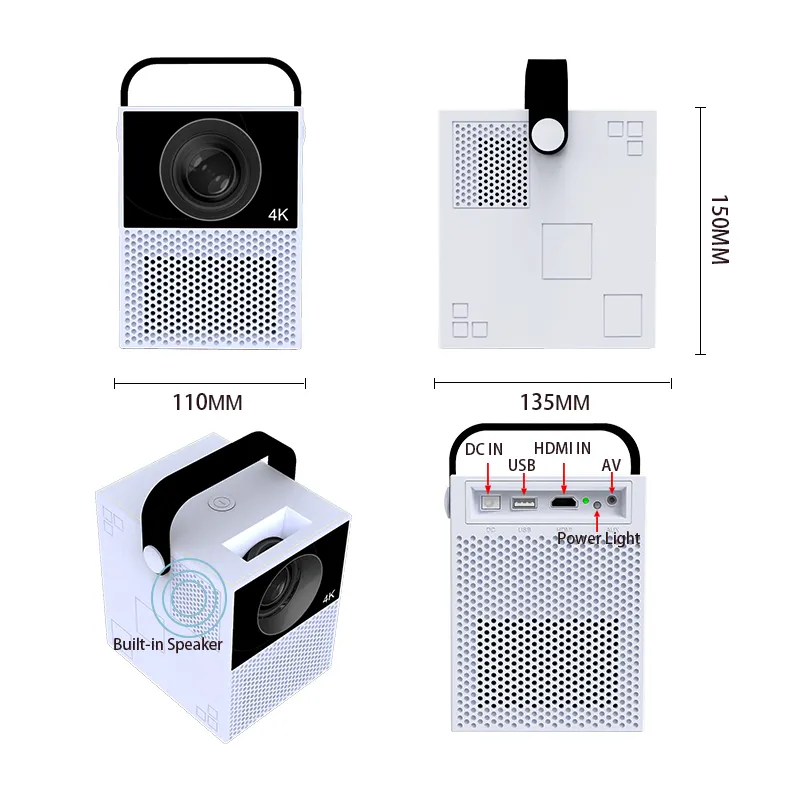 Mini projetor 1080p, projetor de telemóvel para home theater