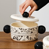 Grande marmite à soupe en céramique de style rétro avec double poignée, couvercle, bol à nouilles instantanées, glaçure colorée, compatible micro-ondes, idéal pour les dortoirs étudiants