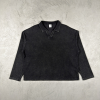 Haut streetwear ample pour homme, vintage, délavé effet neige, à manches longues, en tissu gaufré 280G, coupe carrée, col à revers, épaules tombantes