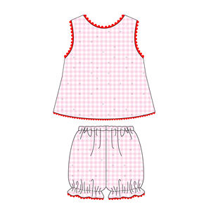 Completo per Bambine Personalizzato con Top Stampato a Fiocco e <span class=keywords><strong>Pantaloncini</strong></span> <span class=keywords><strong>Rossi</strong></span>, Set con Ricamo e Bordo Ric Rac in Cotone, <span class=keywords><strong>Outfit</strong></span> per il 4 Luglio - Product Image 2