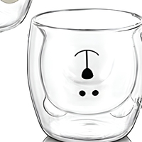 Tasses à café pour enfants mignonnes à double paroi isolées de 250 ml avec poignée, design ours en verre, pour la rentrée scolaire, compatibles lave-vaisselle et micro-ondes