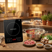 Table de cuisson à induction intelligente haute puissance 2200W avec 8 modes de cuisson, plaque en verre cristal noir, cuisinière électrique pour la cuisine à domicile