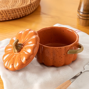 Toyvian Ciotola Di Zucca In Ceramica Con Coperchio E Cucchiaio - Tazza Per Budino, Zuppa, Caffè, Arancione, Decorazione Halloween - 5