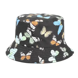 가역 여성 나비 인쇄 양동이 모자 Packable 여름 패션 태양 보호 어부 모자