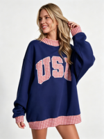 Sweater Wanita OEM Mock Neck HD Print Color Block 100% Katun Fleece Oversized Pullover Jumper
