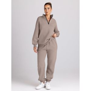Conjuntos Deportivos de 2 Piezas para Mujer, Sudaderas con Cierre de Media Cremallera y Pantalones Deportivos Holgados de Felpa, Grosor Estándar - Product Image 2