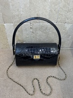 Sac à bandoulière en cuir véritable à motif crocodile noir pour femme, design vintage avec serrure, grande capacité, sac de navetteur