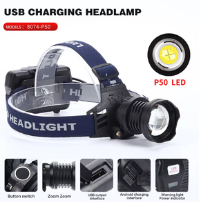 Pinjian ไฟหน้าส่องทางไกลแบบ <span class=keywords><strong>P90</strong></span> P50ใหม่ P70ประเภท USB พร้อมฟังก์ชั่นเอาต์พุตแสงแรงสูงไฟส่องสว่างสำหรับตั้งแคมป์ - Product Image 2