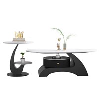 Table basse de salon de luxe avec 2 tiroirs de rangement, design moderne en métal et plateau en marbre, conception durable