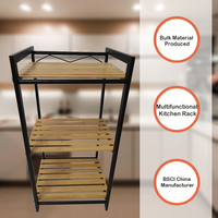 Support de sol noir Table basse Interchang plateau en bois et support de four à micro-ondes en métal support de cuisine à 3 niveaux pour appareil électrique