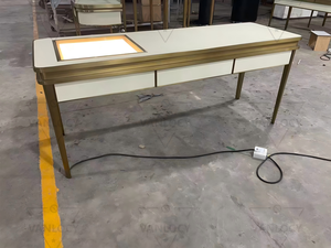 Sang trọng Led đồ trang sức cửa hàng đồ nội thất hiển thị thép không gỉ chải đàm phán bảng tùy chỉnh đồ trang sức hiển thị Showcase tủ - Product Image 3