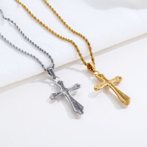 Colar Vintage Barroco com Cruz, Pingente Crucifixo em Ouro 18k, Corrente de Aço Inoxidável, Colar com Pingente de Cruz de Jesus para Homens - Product Image 4