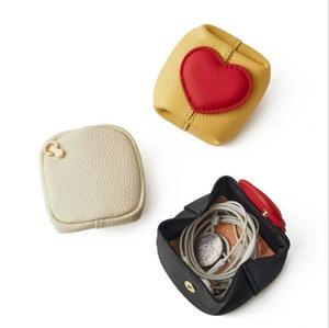 Genuine Leather Heart Coin <b>Purse</b> <b>Cute</b> Color-Block Durable Portable Small Coin Holder Jewelry Bag - Product Image 2
