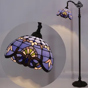 12X64Pouces Vitrail Arqué Col De Cygne Réglable Bleu Violet Style Baroque Tiffany Lampadaires Lumière Usine En Gros Lampe